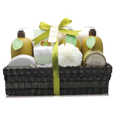 Bamboo Basket Kiwi Bath Gift Set